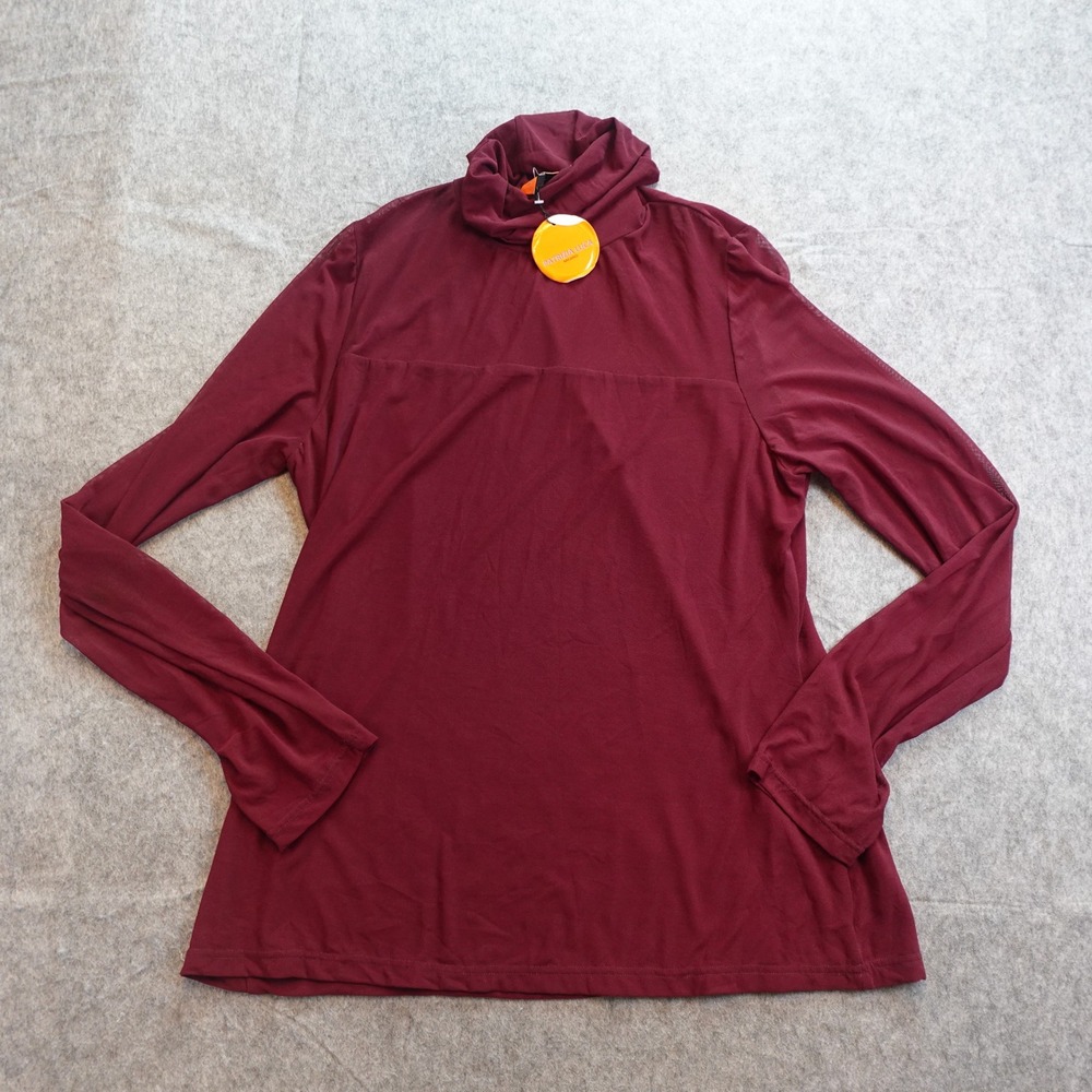 Patrizia Luca Top Women 1X NWT Burgundy Mesh Long Sleeve Mock Neck Stretch
